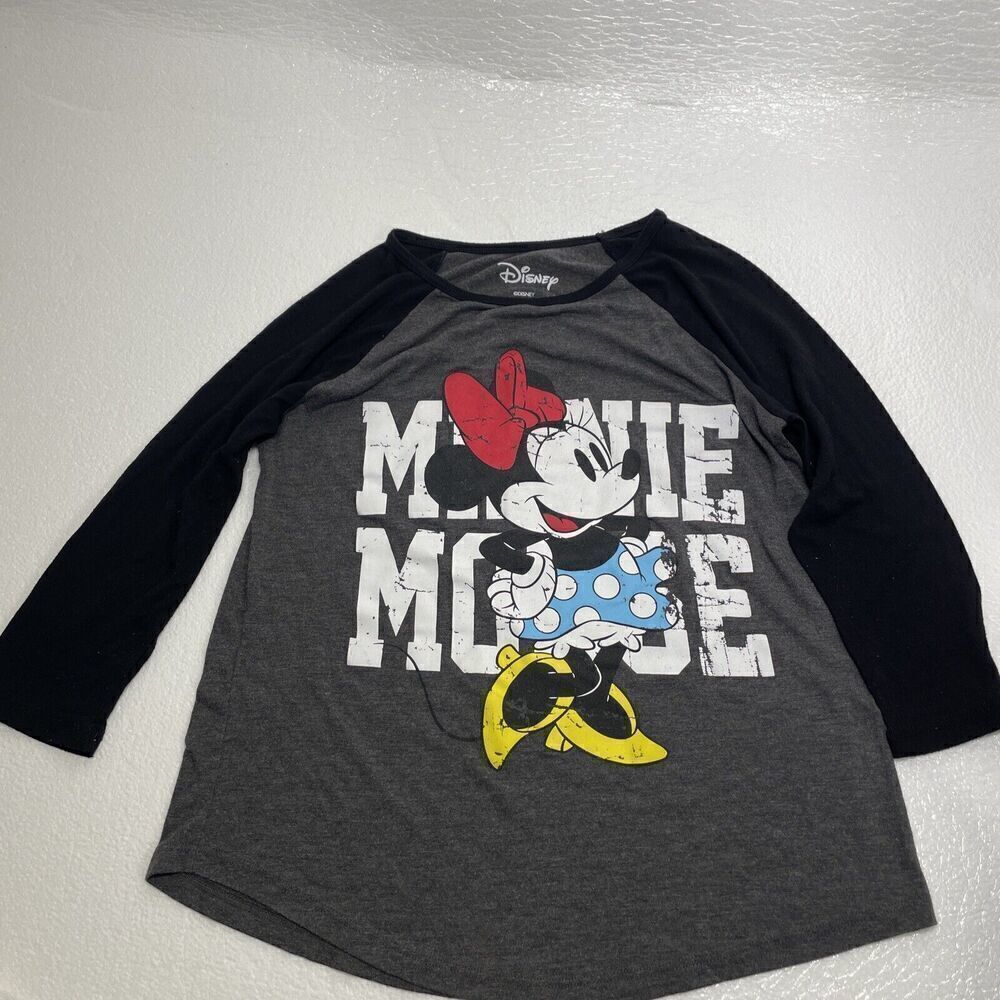 Disney Womens Size Shirt 3/4 Sleeve Minnie Mouse Raglan Small 3/5 Junior